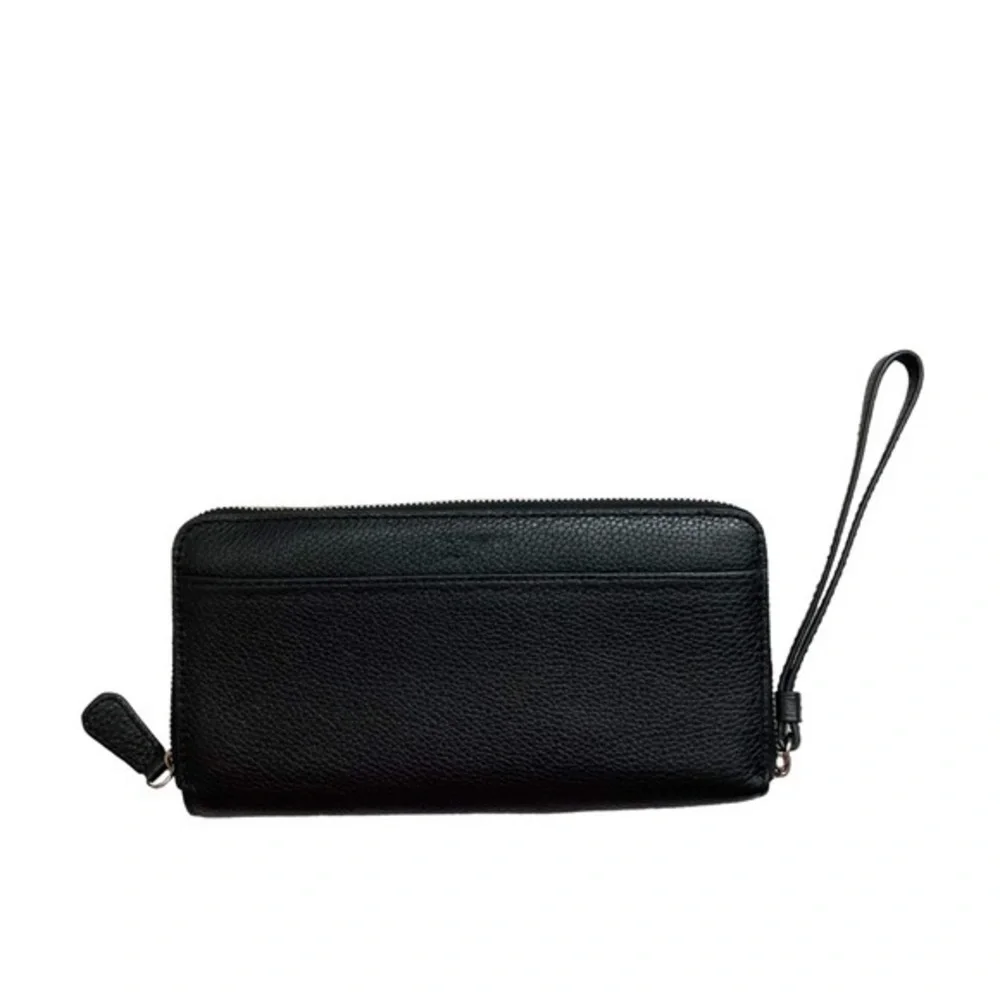 Coach black pebbled leather double zipper wristlet clutch bag